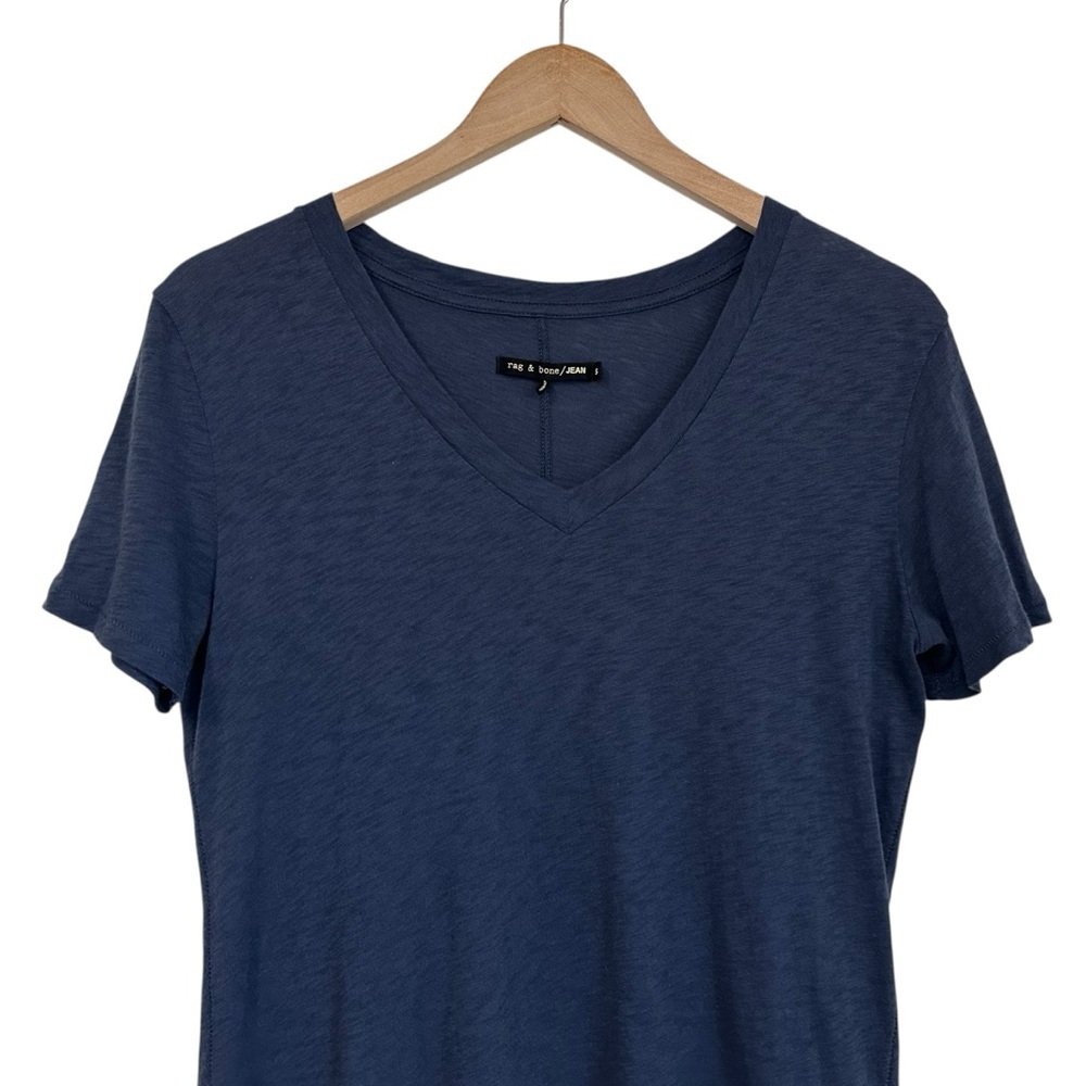 Rag & Bone Jean Womens Short Sleeve Cotton V Neck T Shirt Size Small Blue - Picture 3 of 5